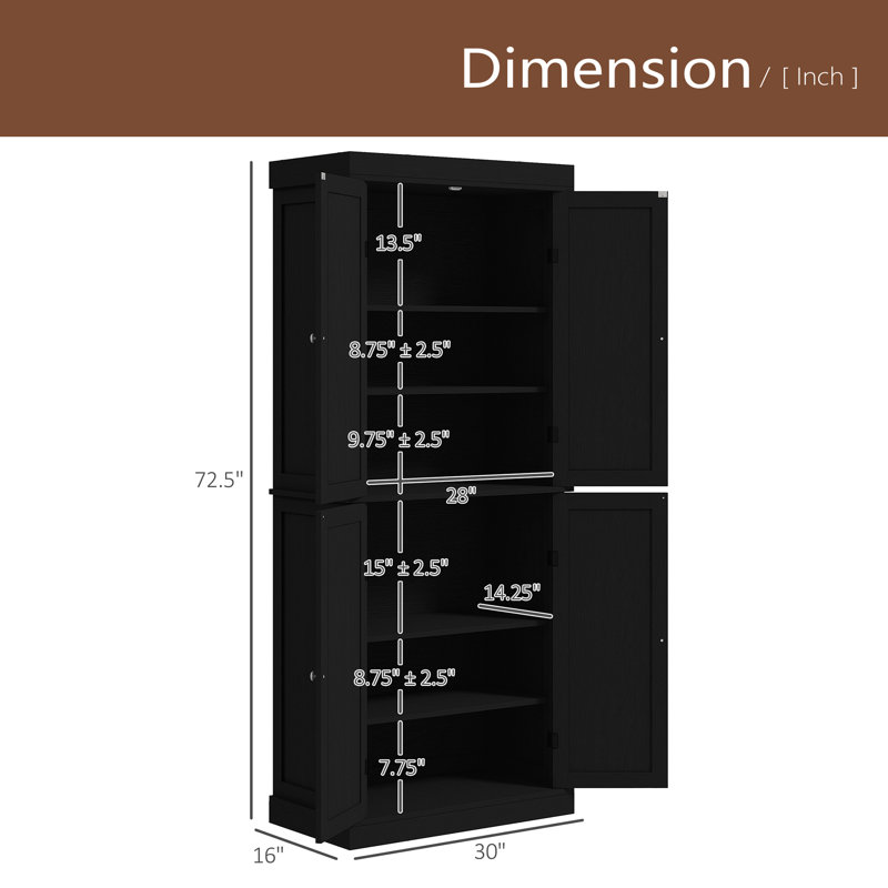 Armoire de cuisine autoportante de style moderne, armoire de cuisine, armoire de rangement avec portes et tablettes, Noir