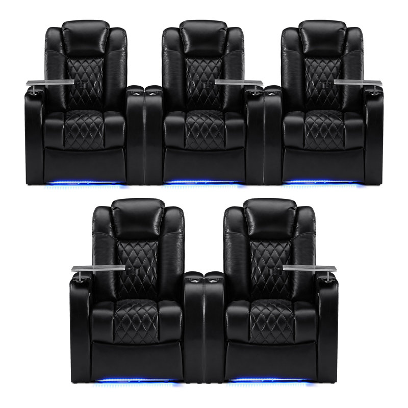 Ensemble de 5 sièges de cinéma en cuir avec porte-gobelet en cuir, Noir