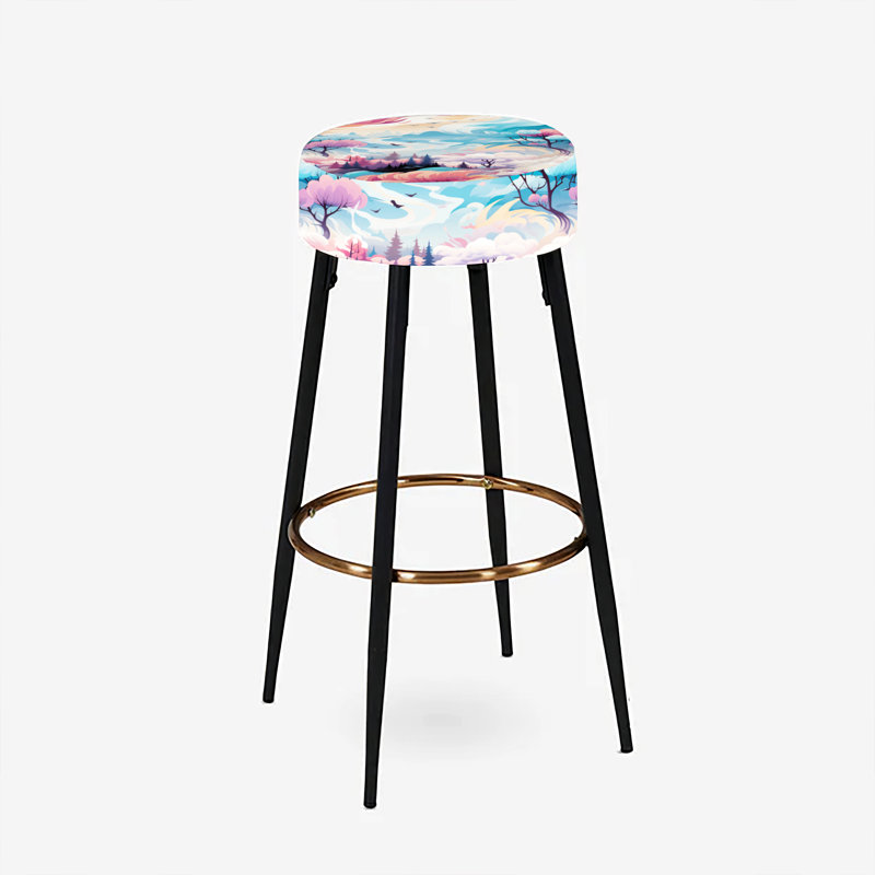 Ensemble de 2 tabourets de bar abstraits bleu et rose Nomad Landscape