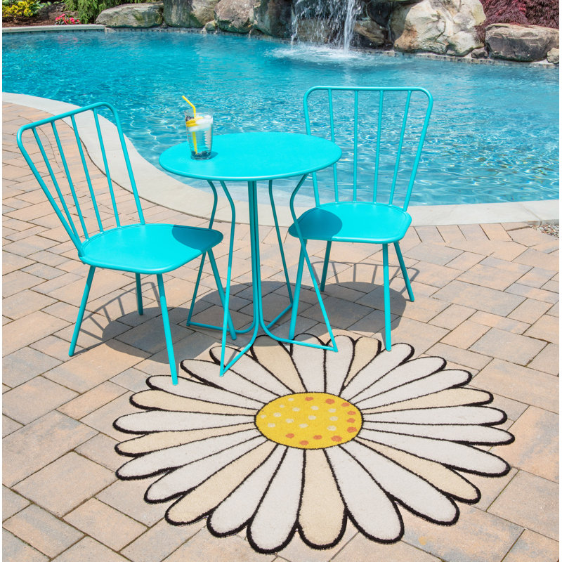 Daisy Ivory Round Floral Wool Kitchen Mat 4' x 4'