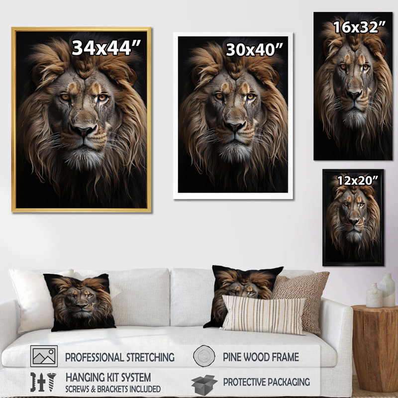 «Mohni Animal Angry Lion», reproduction sur toile, H 20 po x l 12 po x P 1 po, Toile noire à cadre unique