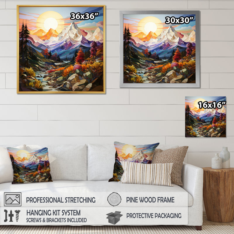 Bharkah Colorful Mountains Sharp Peaks I - impression, H 16 po x l 16 po x P 1 po, Cadre flottant doré