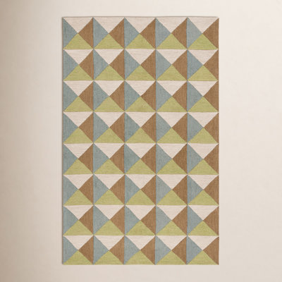 Glenwood Geometric Handmade Tufted Wool/Cotton Area Rug in Beige/Green