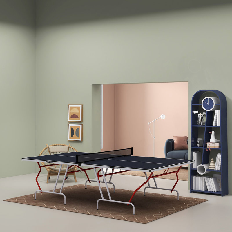 Table de ping-pong pleine grandeur Soozier, se plie en quatre, table de tennis de table portable avec filet, raquettes, balles, panneau de fibres à densité moyenne, gris anthracite