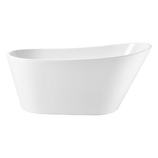 Modern White Freestanding Soaking Bathtub In Pure Acrylic With Overflow And Side Drain