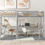 Lit mezzanine simple avec 2 bureaux encastrés en forme de L, bois gris et solution de chambre à coucher simple avec bureau intégré-1723949052