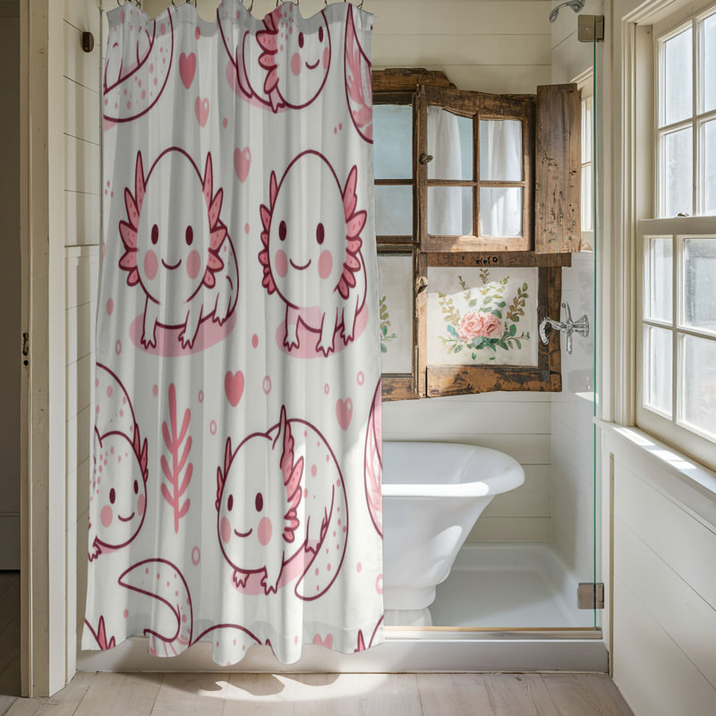 Rideau de douche standard 1 pièce Axolotl, H 74 po x l 71 po