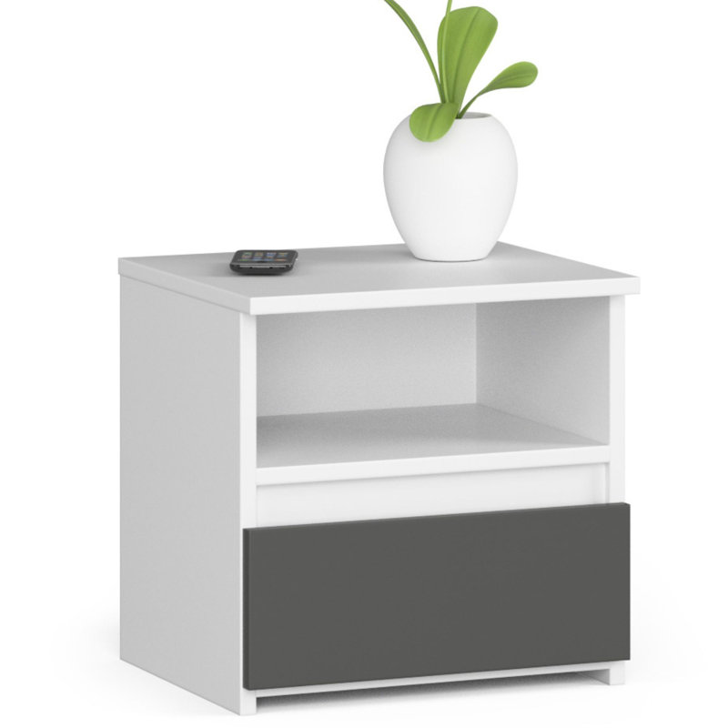 Resmi 40cm W Particle Board Bedside Table, White, Grey