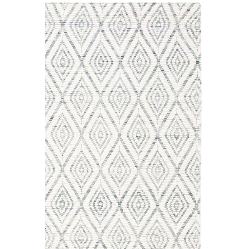 Tapis gris / ivoire en laine tissée à la main Karaline, Rectangle 8 pi x 10 pi