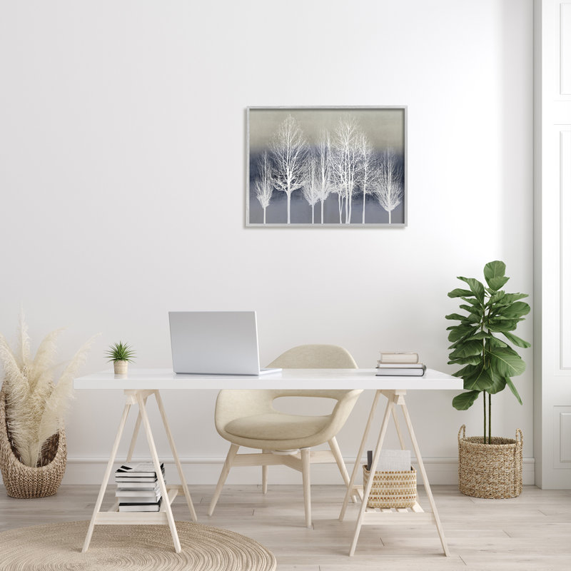 «Modern Tree Forest Winter Landscape Over Pattern» par - Impression, Estampe numérique Farmhouse, H 24 po x l 30 po x P 4 po