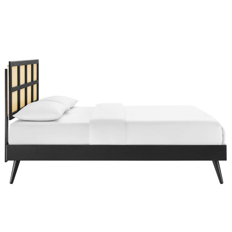 Modway Sidney Cane and Wood Platform Bed with Splayed Legs, Black, Full/Double