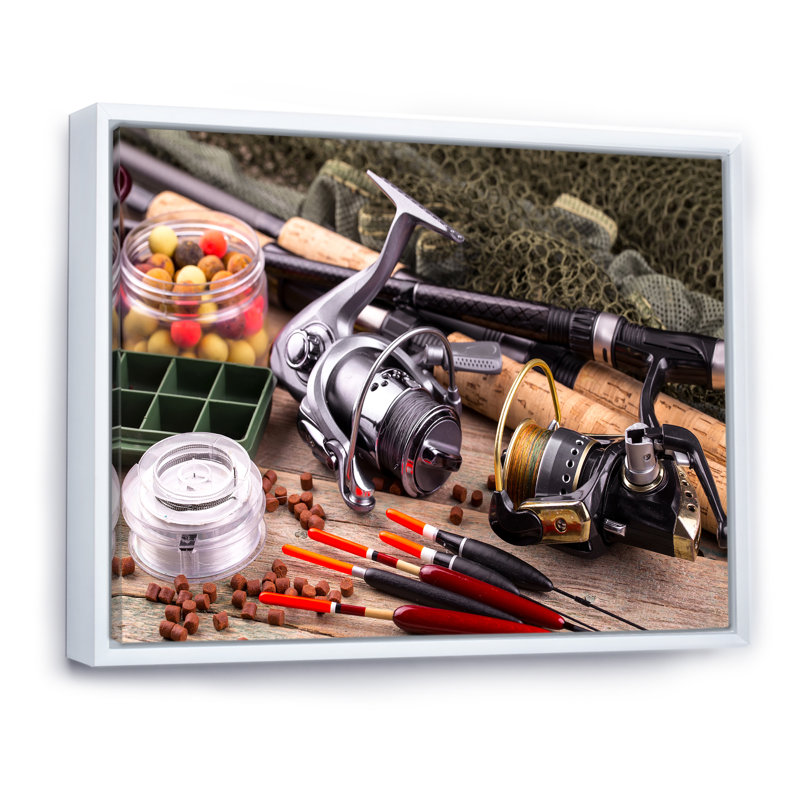 " Fishing Rods And Reels ", 16" H x 32" W x 1" D, White Floater Frame