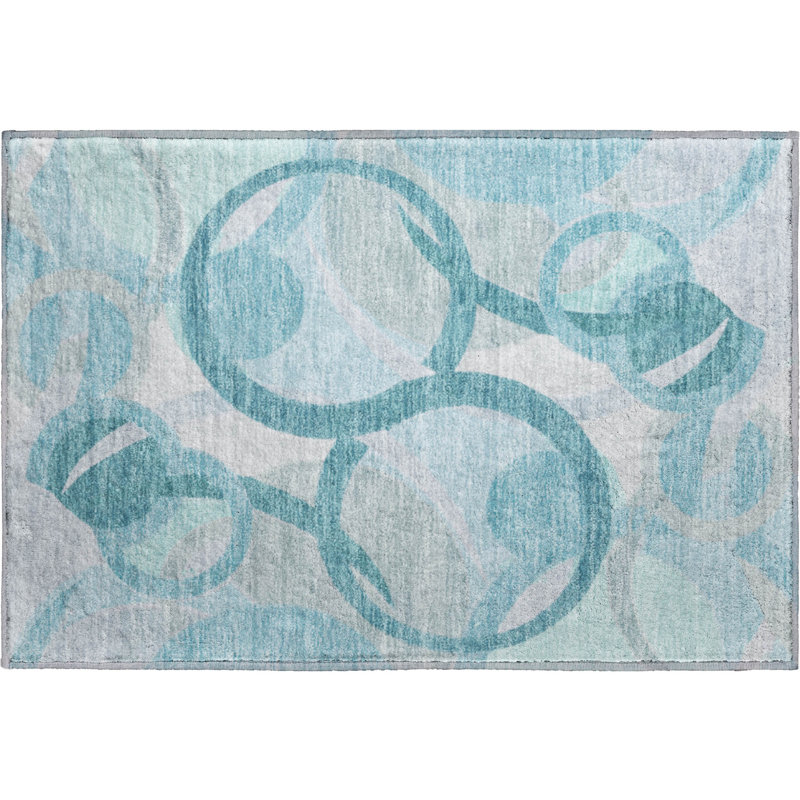 Tapis géométrique de qualité supérieure lavable à la machine Mayfield, Sarcelle, 1 pi 8 po x 2 pi 6 po