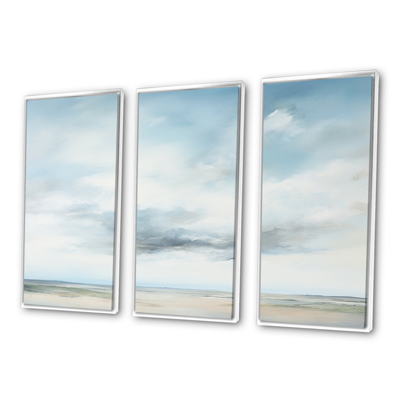 Minimalisme, ciel nuageux paysage III - ensemble d'art mural ciel, Cadre flottant blanc, H 32 po x l 48 po x P 1 po