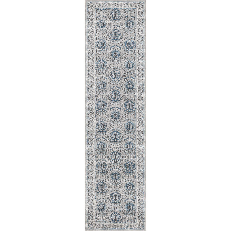 Tapis gris / ivoire / bleu Weingartner, Tapis de couloir 2 pi x 8 pi