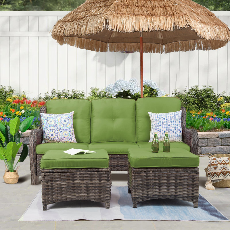 Anahit 3-Piece Wicker Outdoor Seating Group with Cushions, Green