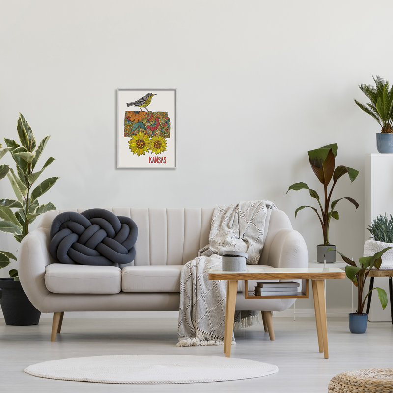 «Kansas Sunflower Blooms State Bird» par Valentina Harper, impression sur toile encadrée, H 20 po x l 16 po