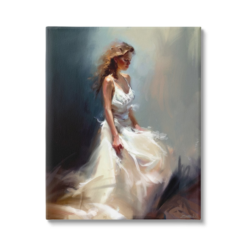 Aw-190-Canvas, robe de soirée blanche sur toile par Ziwei Li, impression, H 20 po x l 16 po x P 1,5 po