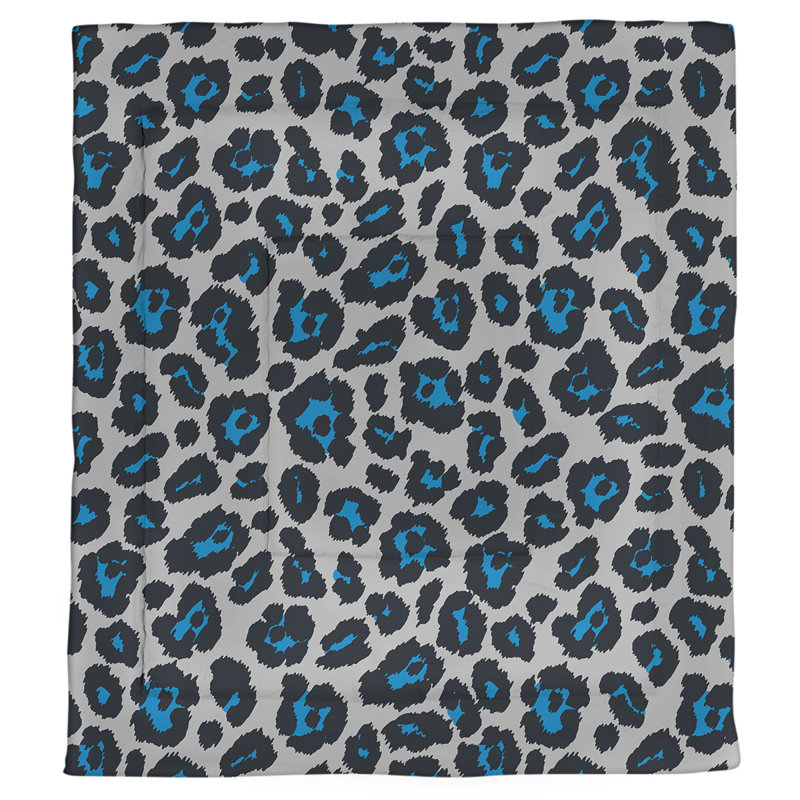 Polyester Animal Print Comforter, King Comforter, White/Black/Blue 079