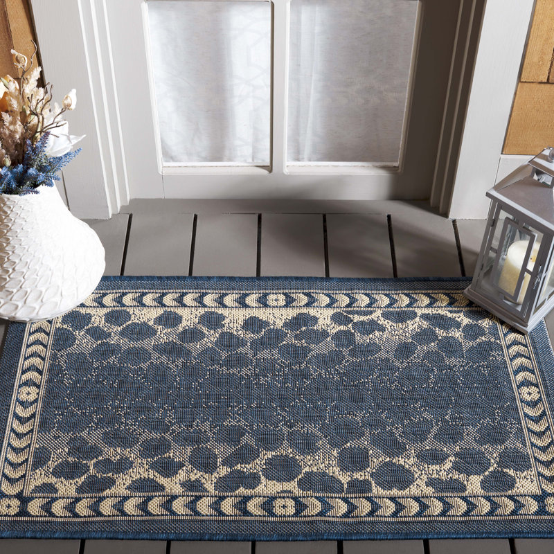 Tapis intérieur / extérieur bleu marine / beige Kasen, Rectangle 2 pi x 3 pi 7 po