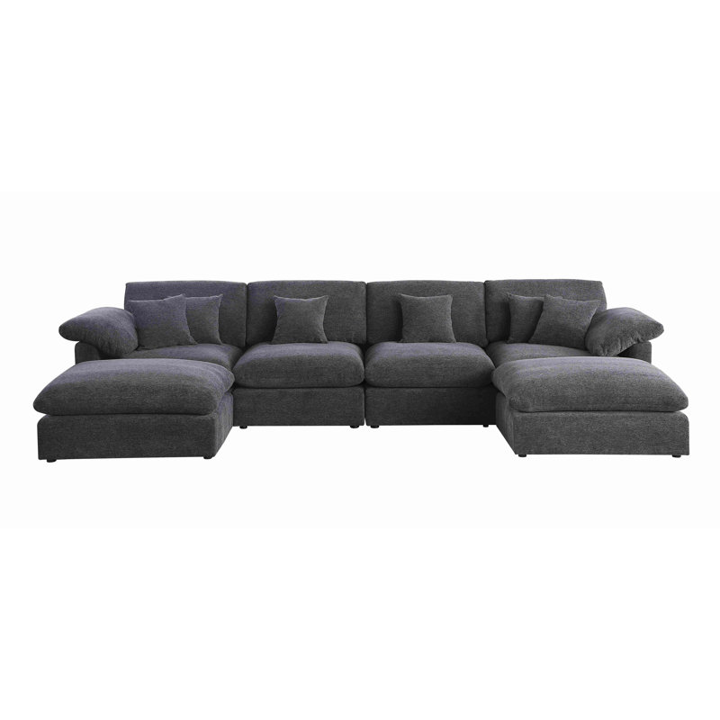 Canapé modulaire en chenille 6 pièces, Chenille grise foncée