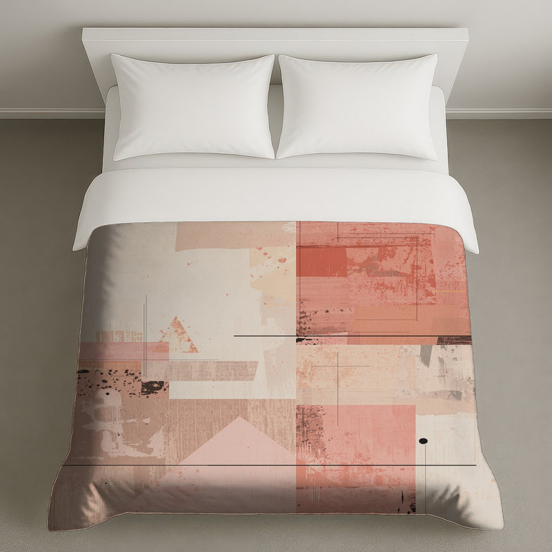 Housses de couette texturées à motif abstrait rose, Grand lit