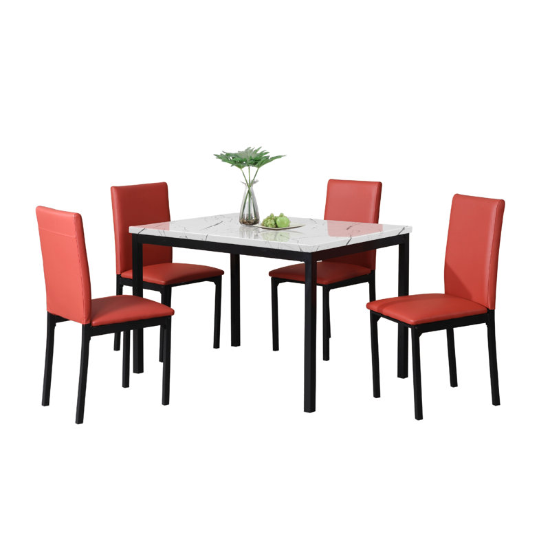 Bueschel 4 - Person Dining Set , Red, White