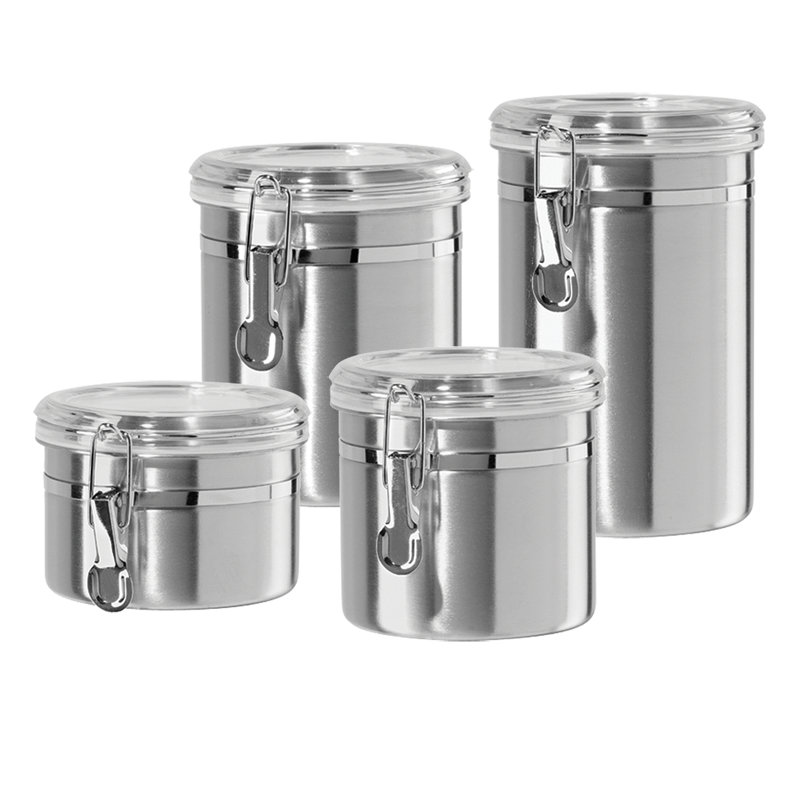 Stainless Steel and Clear 4-Piece Kitchen Canister Set