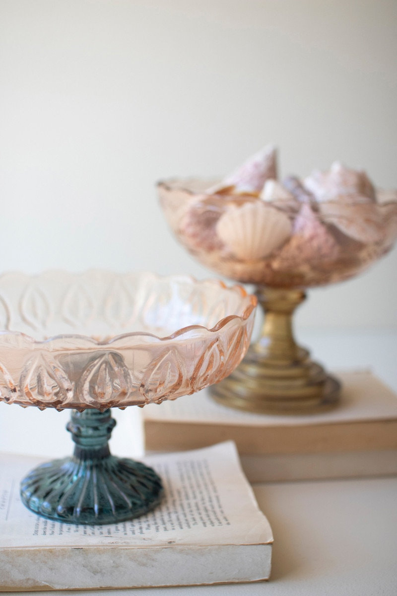 SET OF TWO GLASS COMPOTES - ONE EACH DESIGN