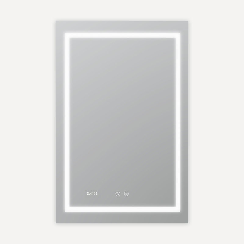 AQUADOM Daytona 24" W x 36" H x 1" D, LED Wall-Mount Mirror for Bathroom with 3 Color Temperature Light, Touch Control, Dimmer and Defogger, Digital Clock