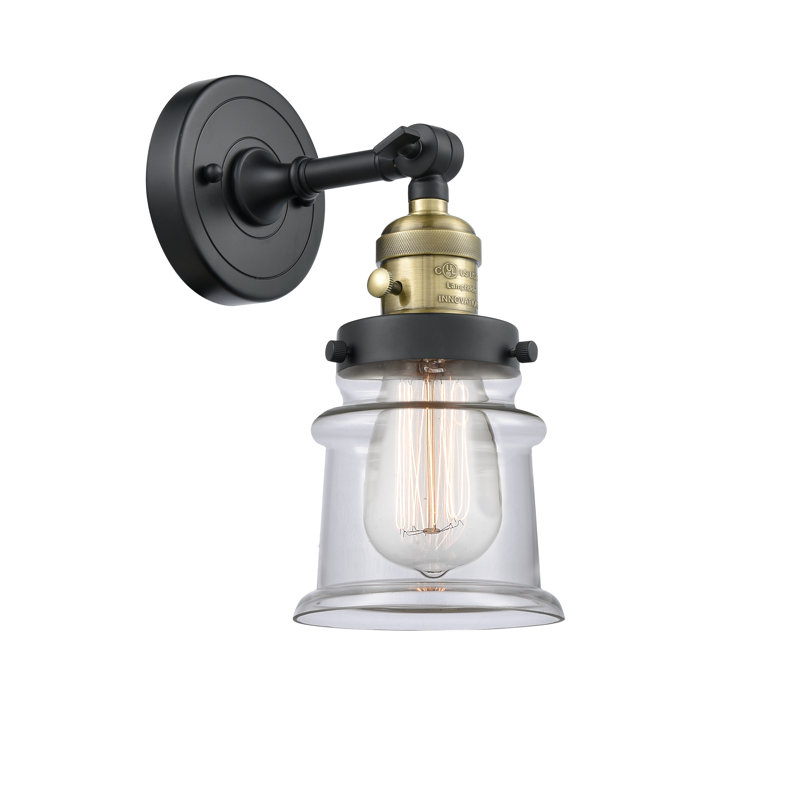 Applique murale à bras 1 lumière Madelyn, Transparent, Ampoule DEL rétro de 3,5 watts, Laiton antique noir