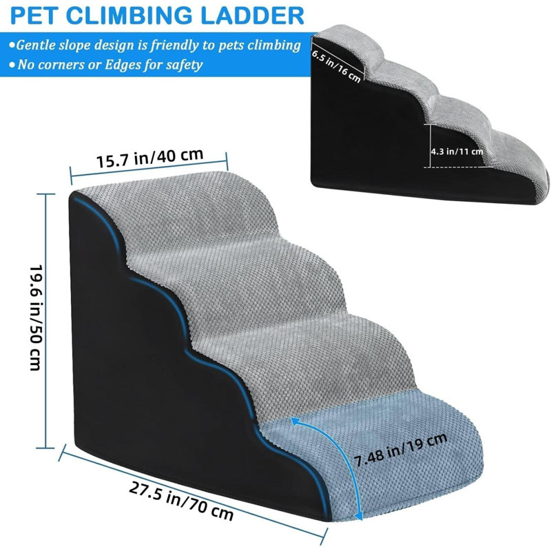 Stairs With 4 Steps, 50cm H x 40cm W x 70cm D, Grey/Black