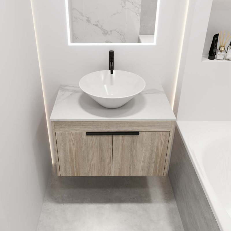 Meuble-lavabo mural simple 29,5 po avec lavabo en chêne blanc