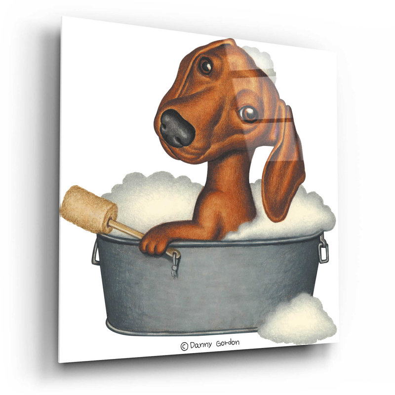 «Brown Dachshund Bubble Bath» sur imprimé plastique / acrylique, H 12 po x l 12 po x P 0,13 po