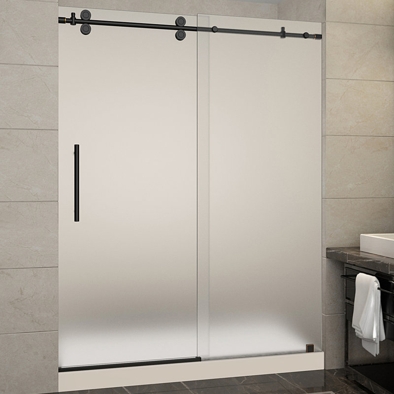 Langham 77.5" H Frameless Shower Door, Left Drain, Frosted