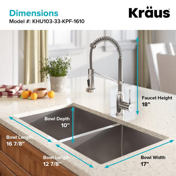 Kraus KHU103-32 Standart Pro 32 16 Gauge Undermount 60/40 Double Bowl Stainless Steel Kitchen Sink