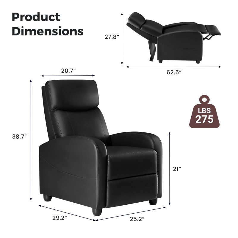25.2" W Faux Leather Massage Chair Home Theater Seat with Massage Function, Black