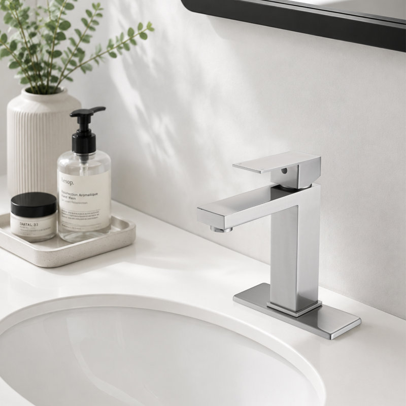 Robinet de salle de bain moderne monotrou avec ensemble de drain, robinet d'évier à poignée simple, Nickel brossé