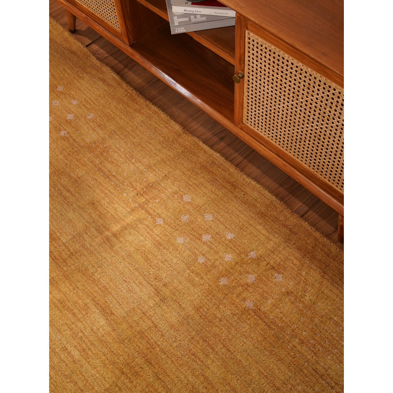 Anley Hand Knotted Loom Wool Eco-Friendly Area Rugs - Square, Gold Color, Contemporary Modern Design, High Pile Thick Handmade Anti Skid Area Rugs for Living Room, Bed Room