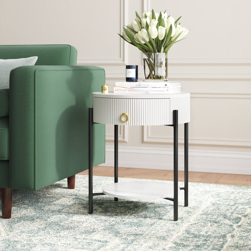 Woodville Side Table with Storage, White, Black