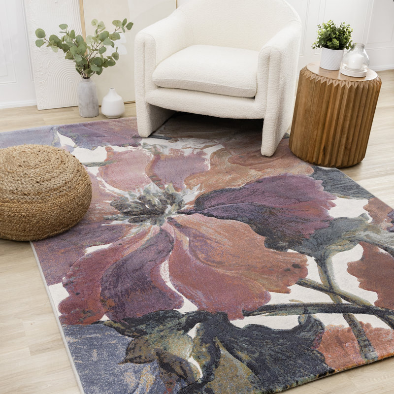 Isser Ornate Multi-Colored Floral High-Traffic Area Rug, Rectangle 5'3" x 7'7"