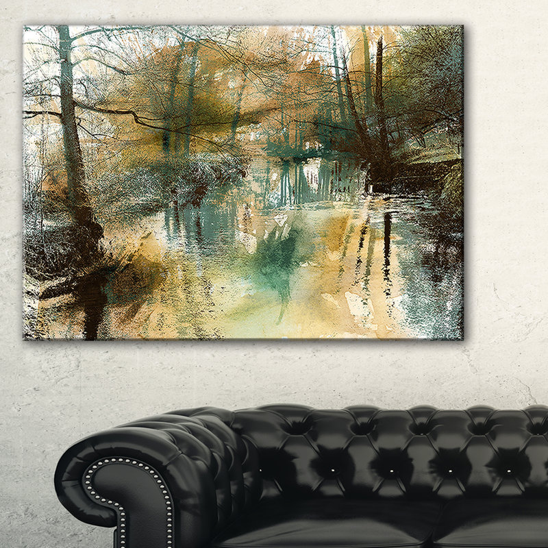 «River and Trees Oil Paint», reproduction d'art sur toile tendue, H 20 po x l 40 po x P 1po