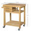 Îlot de cuisine en bambou sur roulettes, chariot utilitaire avec 2 tiroirs de rangement et tablettes ouvertes, ton bambou