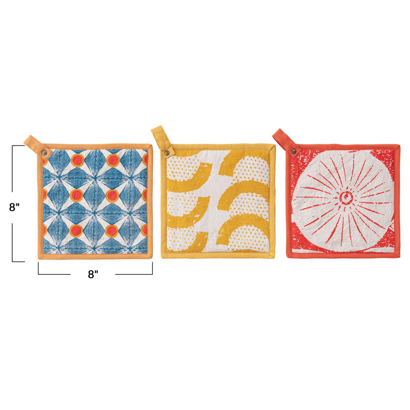 3-Piece Cotton Pot Holder Set With Pattern