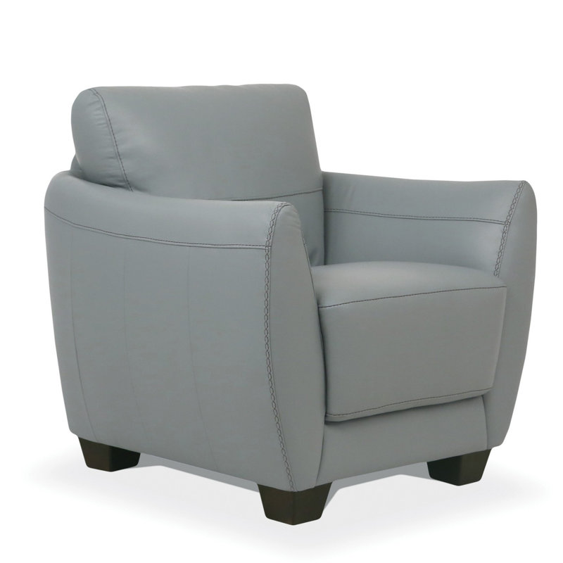Fauteuil en cuir véritable 33 po Doud, Cuir véritable bleu aquatique