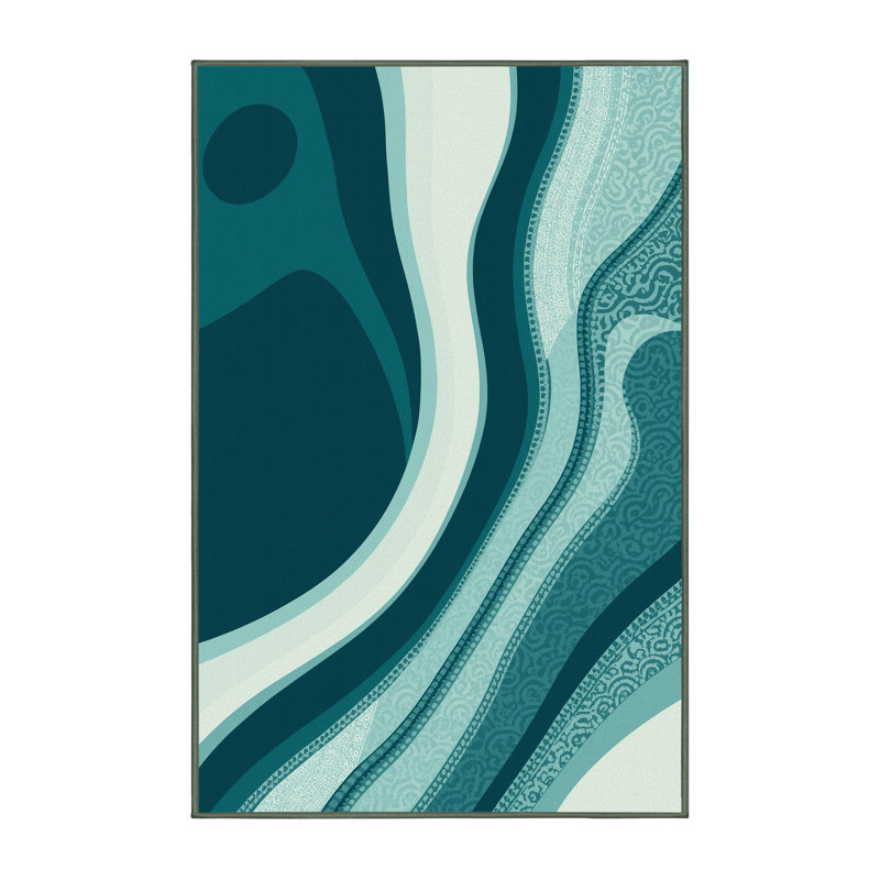 Tapis bleu abstrait lavable à la machine Panameno - Reliure vert sauge, 2 x 4