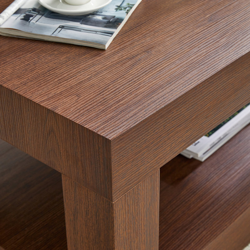 39.4" 2-Tier Mid Century Coffee Table with Storage – Rustic Farmhouse Rectangular Center Table with Thick Tabletop for Living Room, Office, or Apartment in Walnut