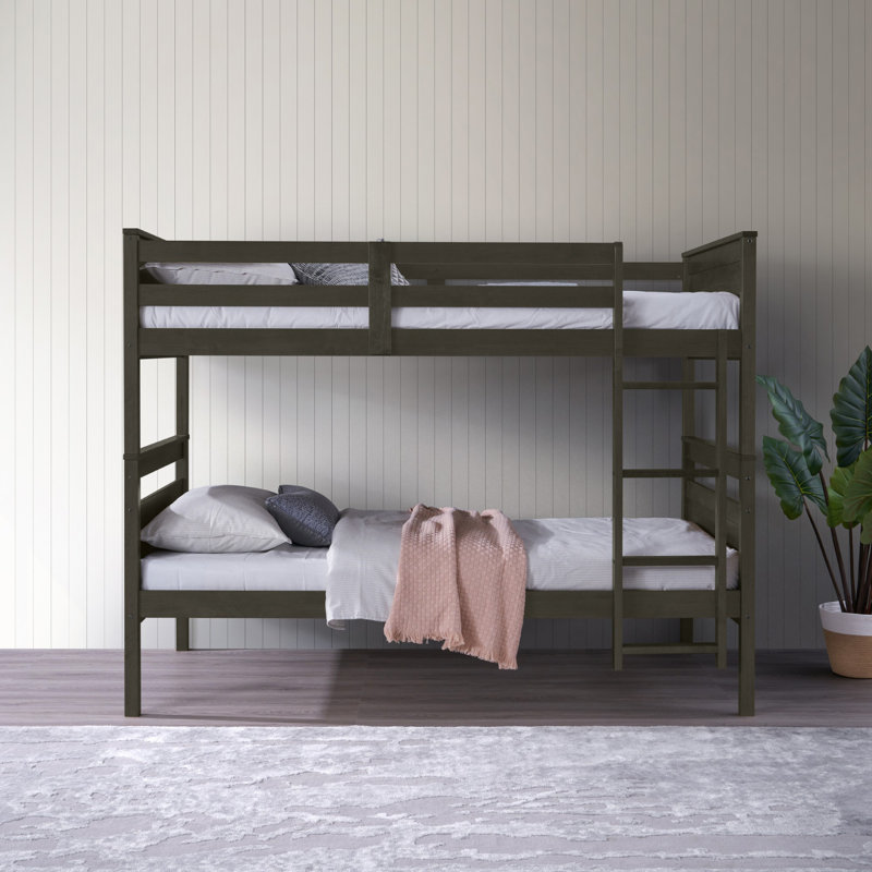 Lit superposé simple en bois massif Jazzae, Gris foncé