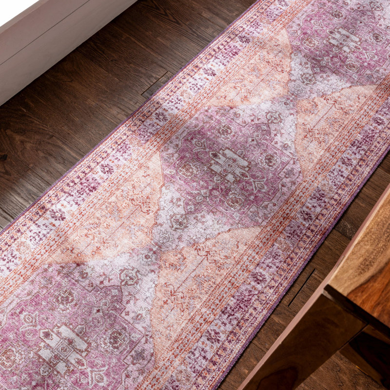 Nile Vintage Medallion Flatweave Purple/Brown Area Rug, Runner 76 x 300 cm