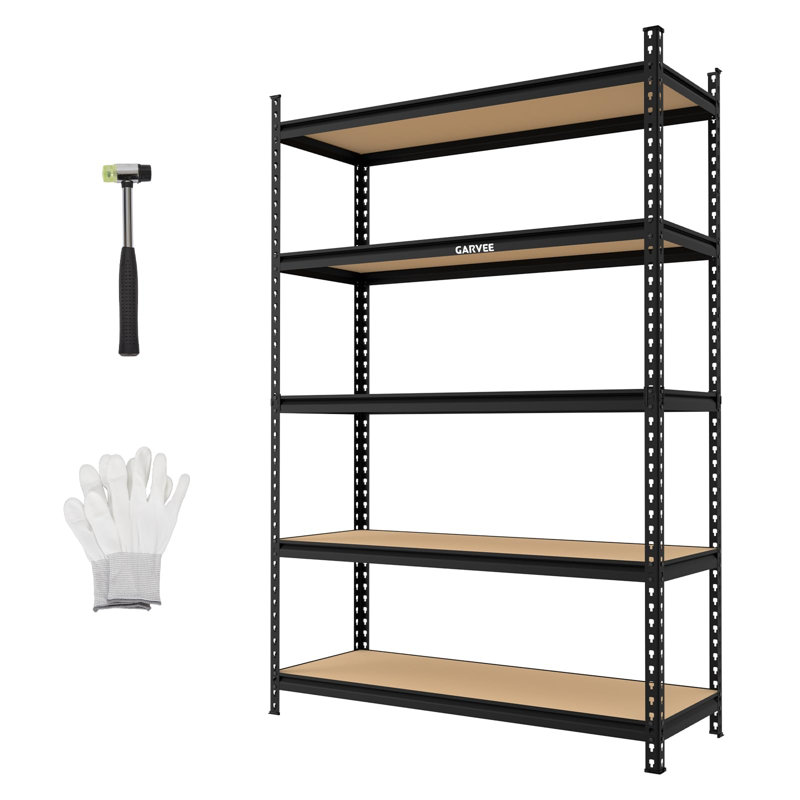 Étagère de rangement en bois de fer 5 tablettes à panneau de fibres à densité moyenne pour garage